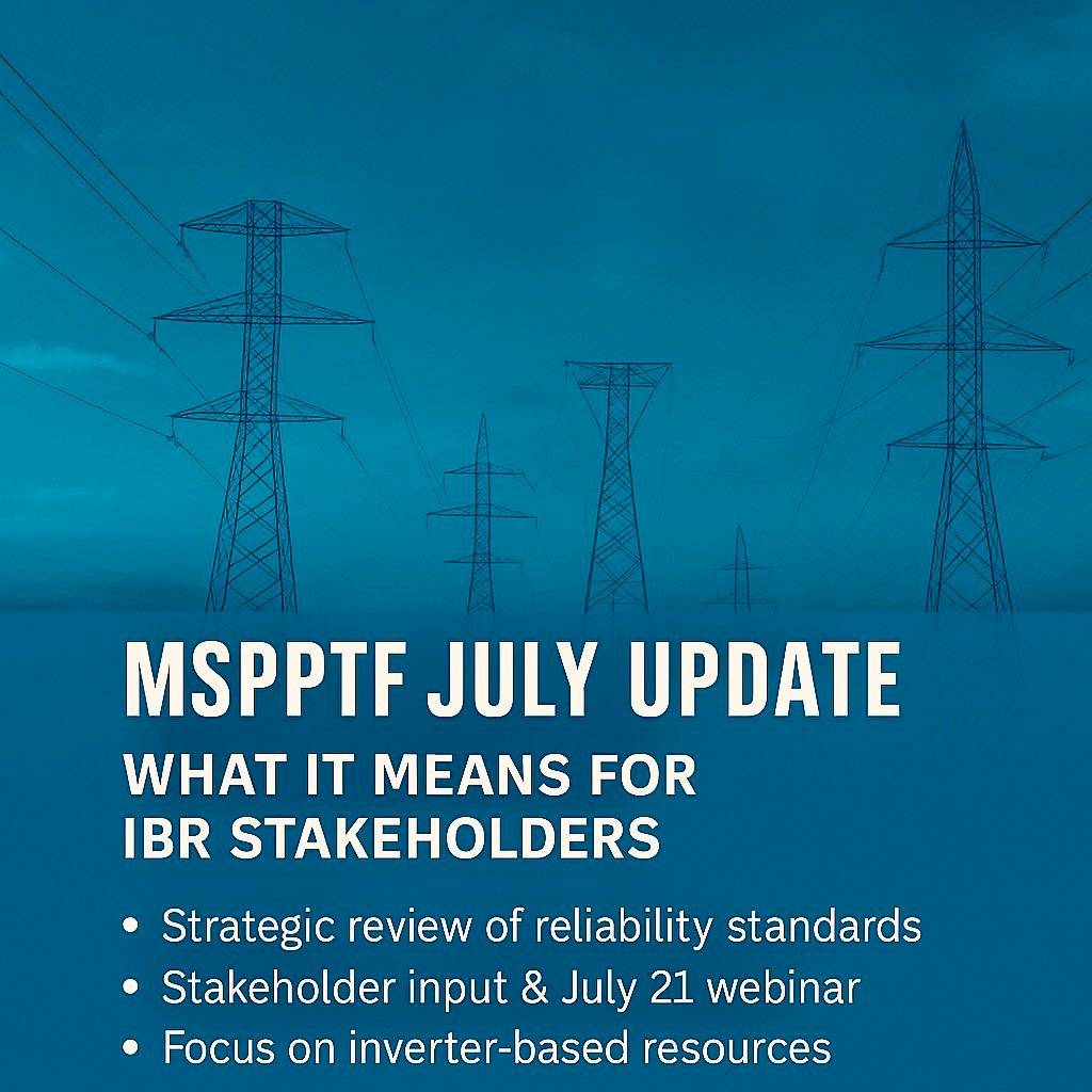 MSPPTF July 2025 update banner highlighting NERC compliance changes and inverter-based resources for power plant operators.