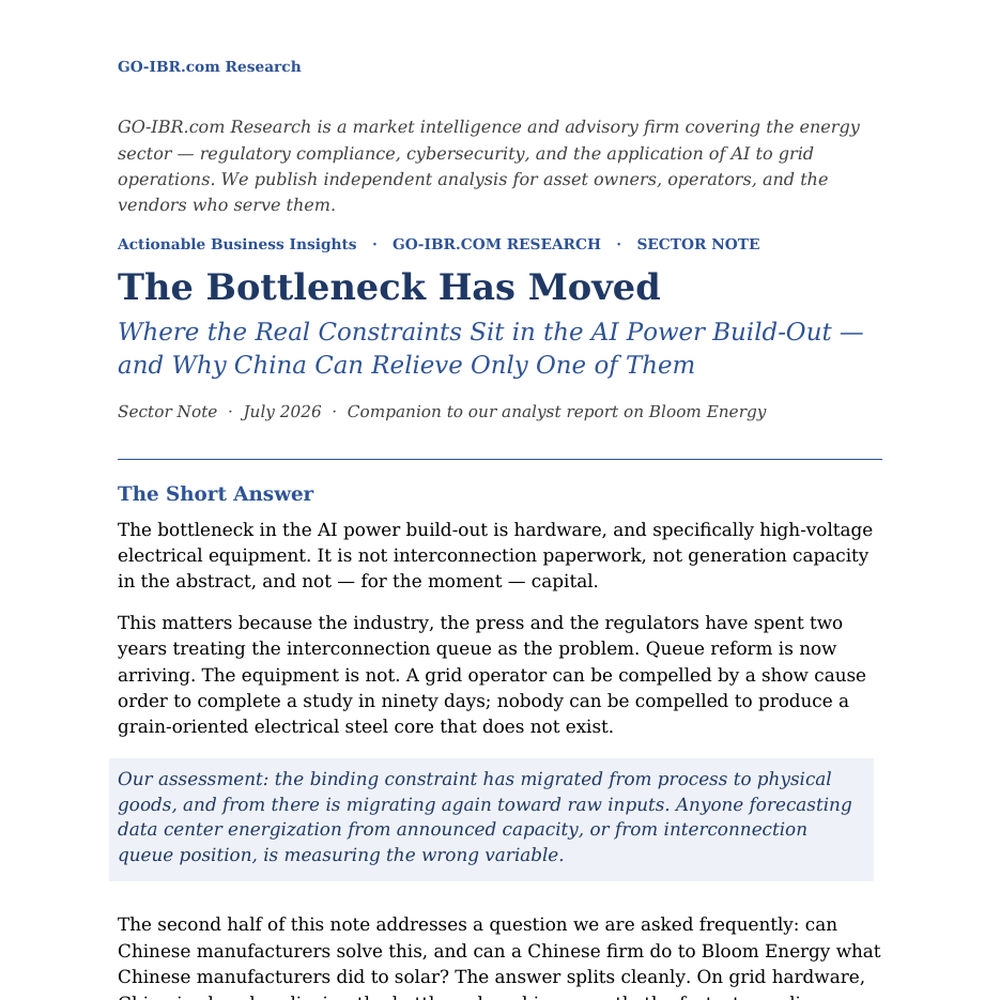 Power Bottlenecks Sector Note cover, GO-IBR.com Research