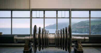 Wylfa SMR site on the Anglesey coast with turbine hall components, representing Project Gwyndod